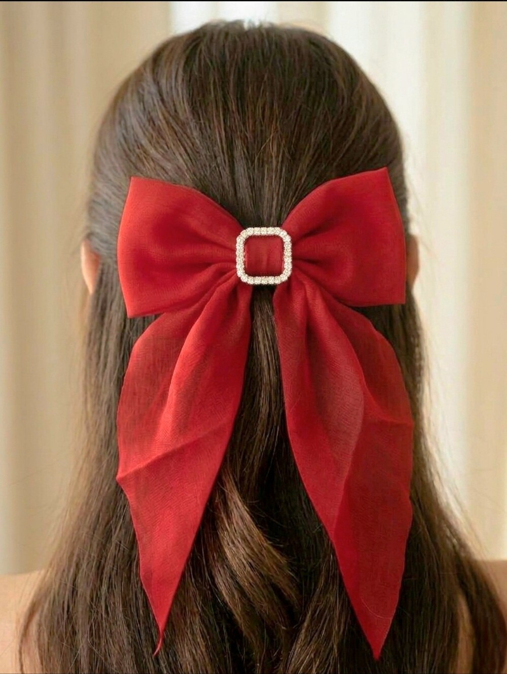 Large Red Rhinestone Bow Hair Clip